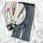 Print Shirt / Wide-leg Jeans
