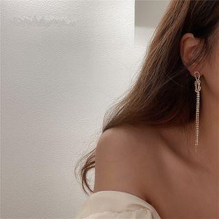 Rhinestone Knot Fringed Earring 1 Pair - Gold & Silver - One Size