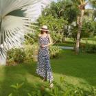 Set: Spaghetti-strap Pattern Top + Band-waist Wrap-front Skirt