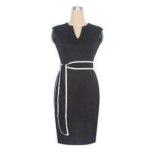 V-neck Sleeveless Contrast Trim Sheath Dress