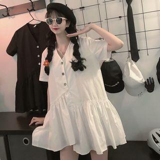 Irregular V-neck Short-sleeve A-line Dress