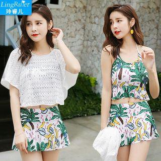 Set: Leaf Print Tankini + Lace Cover-up
