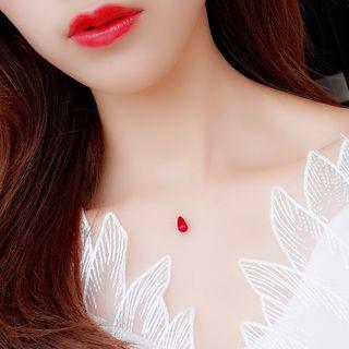 Droplet Bead Fishing Line Necklace Red - One Size