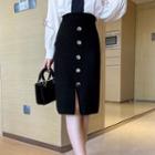 Button Detail Pencil Skirt Black - One Size