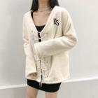 Letter Embroidered Lace-up Cardigan
