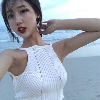 Open-back Slim-fit Knit Halter Sleeveless Top
