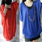 Elbow-sleeve V-neck Knit Top