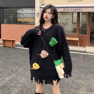 Cartoon Distressed Sweater Black - One Size