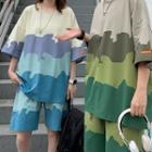 Set: Elbow-sleeve Color Block T-shirt + Shorts