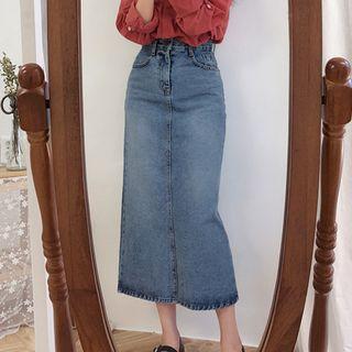 Washed Midi H-line Denim Skirt