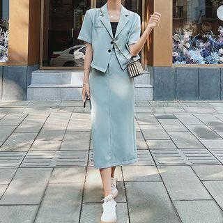 Set: Short-sleeve Blazer + Midi Skirt