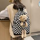 Checkered Bear Applique Nylon Backpack