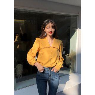 Pointy-collar Bishop-sleeve Blouse