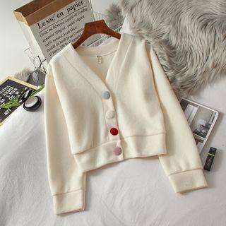 V-neck Buttoned Cropped Jacket