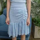Drawstring Frill-hem Pointelle-knit Skirt