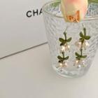 Faux Pearl Floral Drop Earring Green - One Size