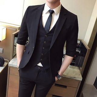 Set : Elbow-sleeve Blazer + Vest + Pants