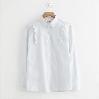 Long-sleeve Plain Frilled Shirt