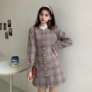 Lace Trim Plaid Midi Dress As Shown In Figure - One Size