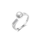 925 Sterling Silver Simple And Fashion Geometric White Freshwater Pearl Adjustable Open Ring With Cubic Zirconia Silver - One Size
