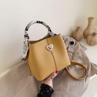Faux Leather Heart Buckled Bucket Bag