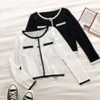 Color-block Crewneck Long-sleeve Knit Cardigan