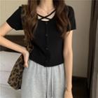 Cross Strap Buttoned Knit Top