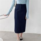 Slit-back Denim Skirt Dark Blue - One Size