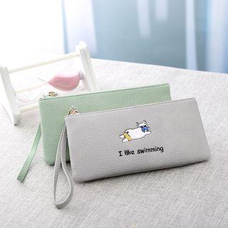 Embroidered Faux Leather Wristlet