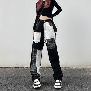 Paisley Print Patchwork Loose Fit Jeans