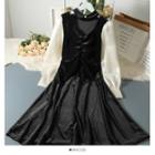Cutout-front Ruched Velvet Midi Dress Black - One Size
