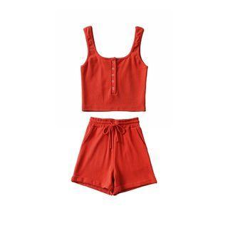 Square Neck Cropped Tank Top / Shorts