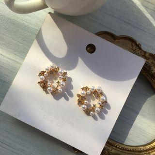Faux Pearl Round Ear Stud 1 Pair - Gold - One Size