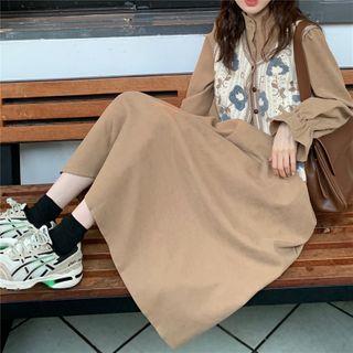 Cropped Print Vest / Medium Long Long-sleeve Dress