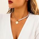 Faux Pearl Coin Charm Necklace 1 Pc - 4702 - Gold - One Size