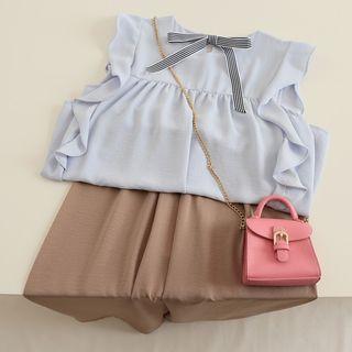 Sleeveless Bow-accent Ruffle Chiffon Top