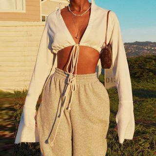 Bell-sleeve Tie-front Crop Top