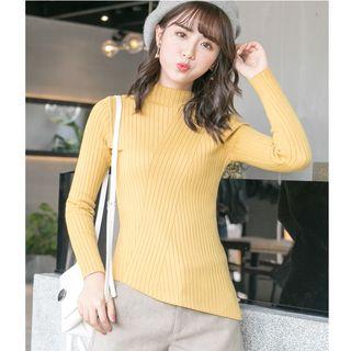 Mock Neck Asymmetric Long-sleeve Knit Top