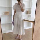 Puff-sleeve Crochet Ruffled Dress