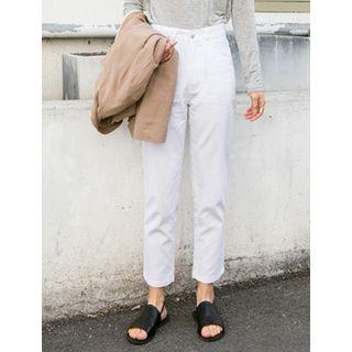 Cropped Plain Straight-cut Pants