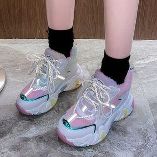 Fleece Panel High-top Platform Sneakers