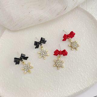 Bow Snowflake Rhinestone Alloy Dangle Earring