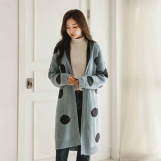 Polka-dot Wool Blend Long Cardigan