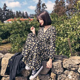 Surplice-neck Maxi Floral Dress