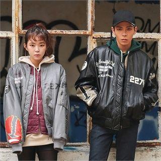 Couple Printed Faux-leather Light Jacket