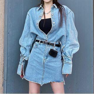 Set: Denim Shirt + Mini Skirt