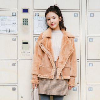Faux Lambswool Faux-suede Biker Jacket