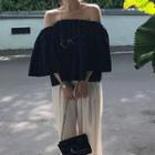 3/4-sleeve Off Shoulder Top Navy Blue - One Size