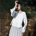 Long-sleeve Henley T-shirt Light Gray - One Size