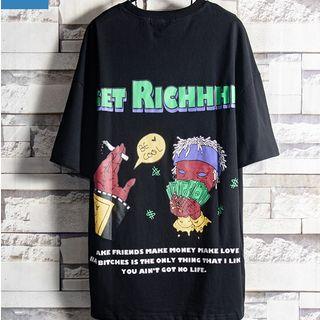 Short-sleeve Cartoon Print Lettering T-shirt